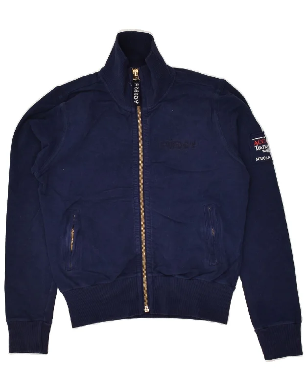 men's classic jackets -FREDDY Girls Graphic Tracksuit Top Jacket 7-8 Years Small Navy Blue Cotton