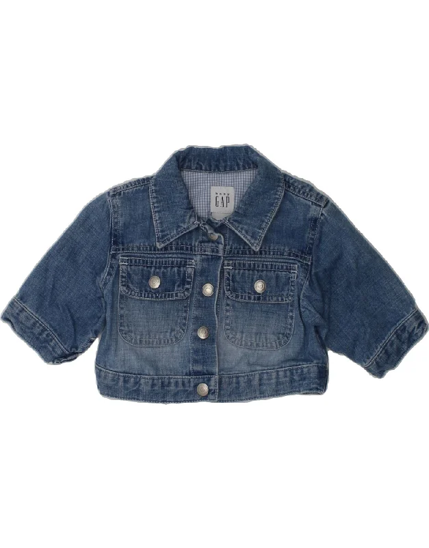 men's bomber jacket with patches -GAP Baby Girls Denim Jacket 3-6 Months Blue Cotton