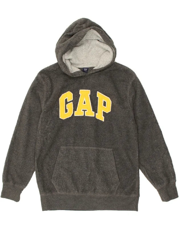 men's long sleeve hoodies -GAP Boys Graphic Hoodie Jumper 12-13 Years XL  Grey Polyester