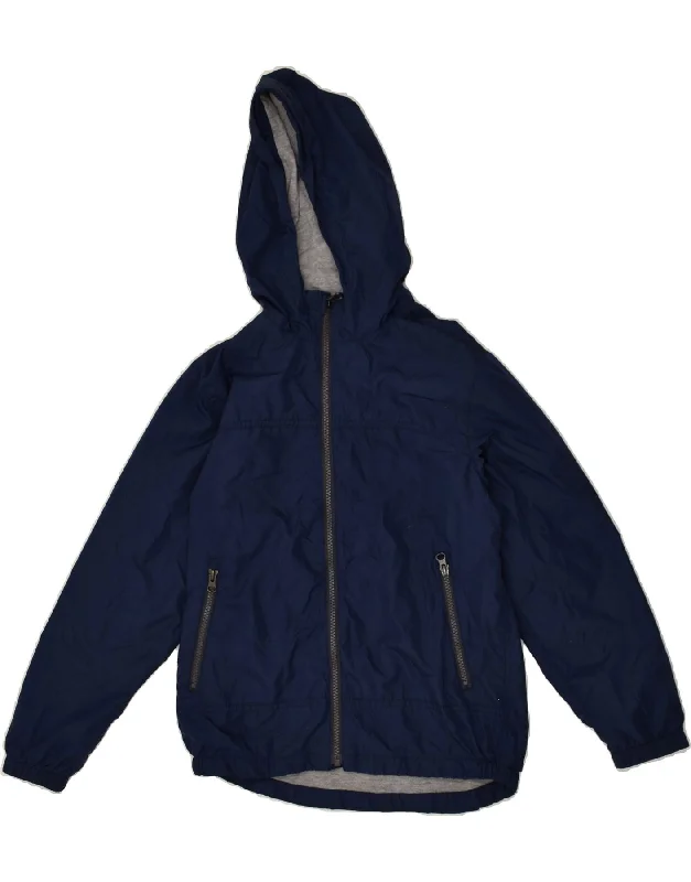 men's quilted jackets for rain -GAP Boys Hooded Rain Jacket 10-11 Years Large Navy Blue Polyester