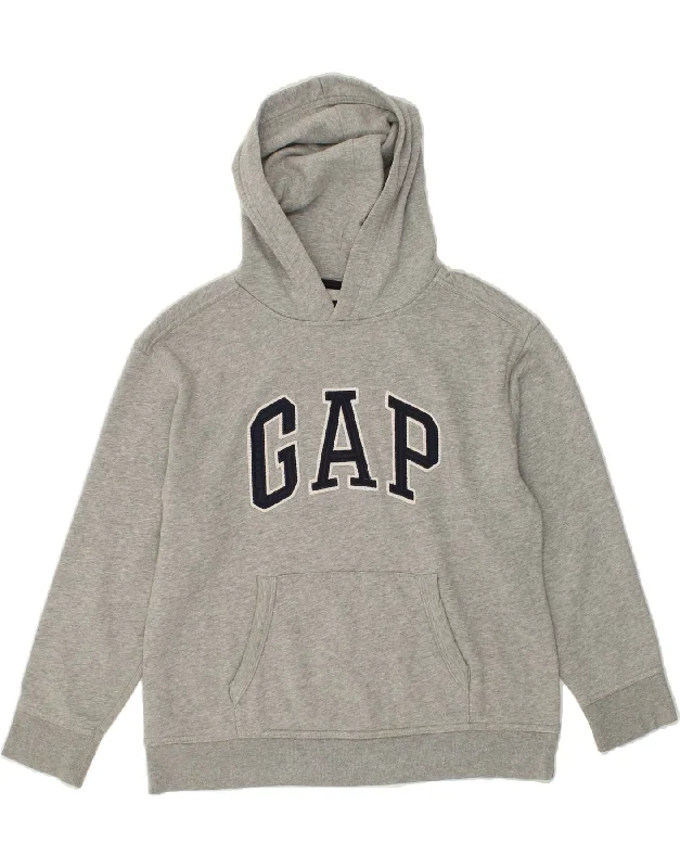 men's athletic hoodie jackets -GAP Boys Oversized Graphic Hoodie Jumper 9-10 Years Large Grey