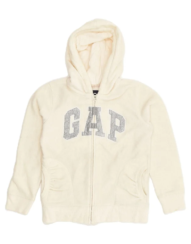 men's thick warm jackets -GAP Girls Graphic Hooded Fleece Jacket 8-9 Years Beige Polyester