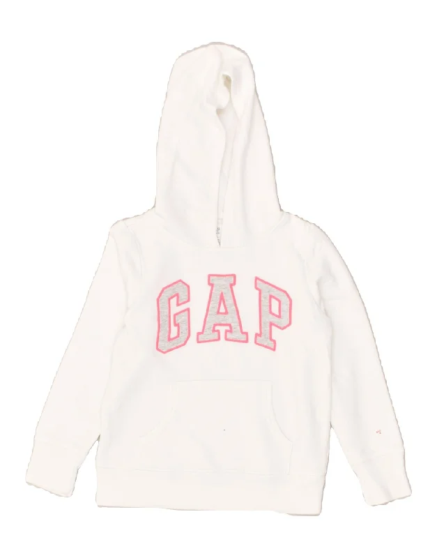 men's hoodies with logos -GAP Girls Graphic Hoodie Jumper 6-7 Years Small White Cotton