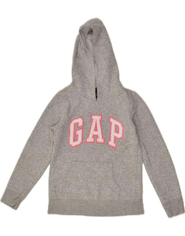 men's hoodies for winter -GAP Girls Graphic Hoodie Jumper 8-9 Years Grey Cotton