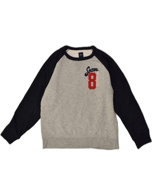 men's light hoodie for spring -GAP Girls Sweatshirt Jumper 7-8 Years Medium Grey Colourblock Cotton