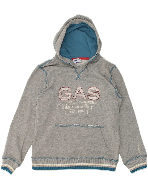 men's athletic hoodies -GAS Boys Graphic Hoodie Jumper 7-8 Years Grey Cotton