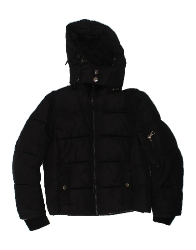 men's down jackets -GAS Boys Hooded Padded Jacket 7-8 Years Black Polyester