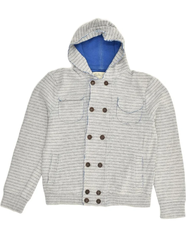 men's winter jackets -GAUDI Boys Hooded Bomber Jacket 9-10 Years Small  Grey Striped Cotton