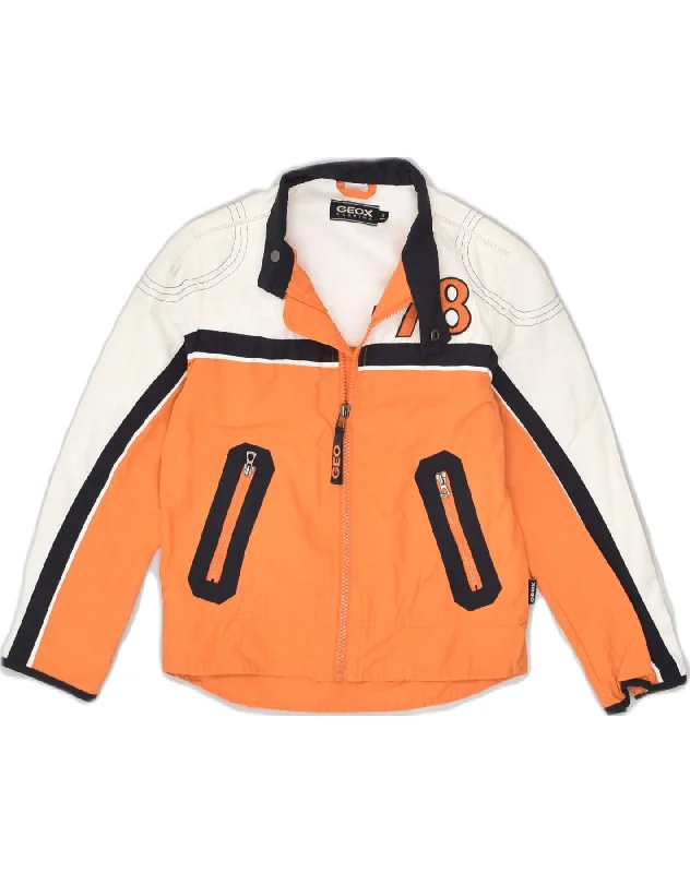 men's zip-up hooded jackets -GEOX Boys Bomber Jacket 5-6 Years Orange Colourblock Cotton