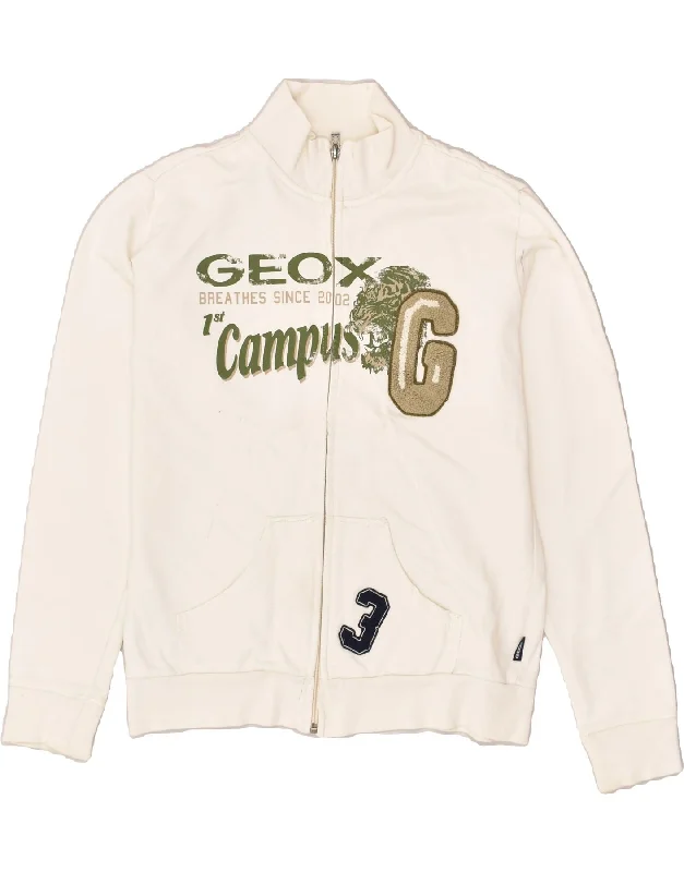 men's waterproof puffer jackets -GEOX Boys Graphic Tracksuit Top Jacket 13-14 Years White Cotton