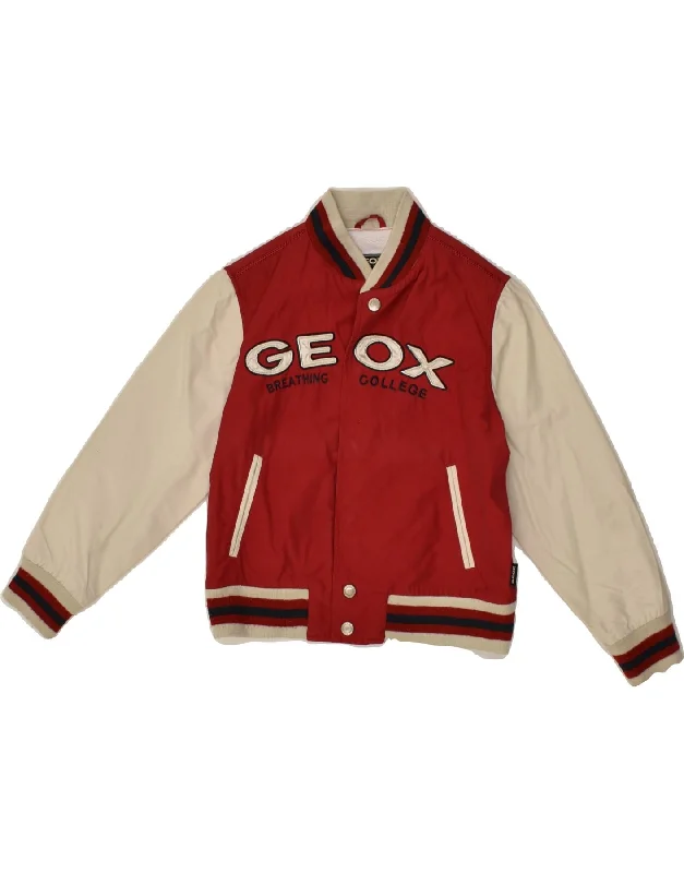 men's professional jackets -GEOX Boys Graphic Varsity Jacket 5-6 Years Red Colourblock Polyester