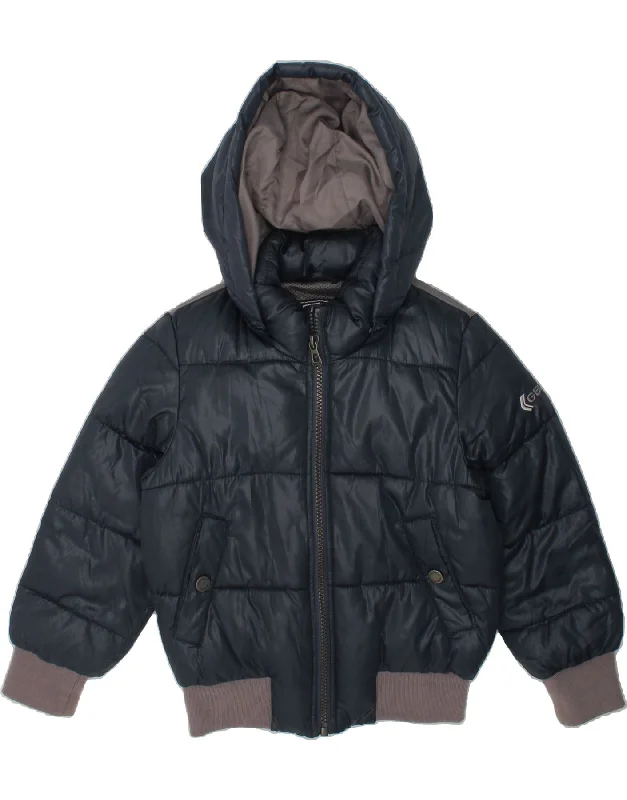 men's quilted jackets for rain -GEOX Boys Hooded Padded Jacket 3-4 Years Navy Blue Polyester