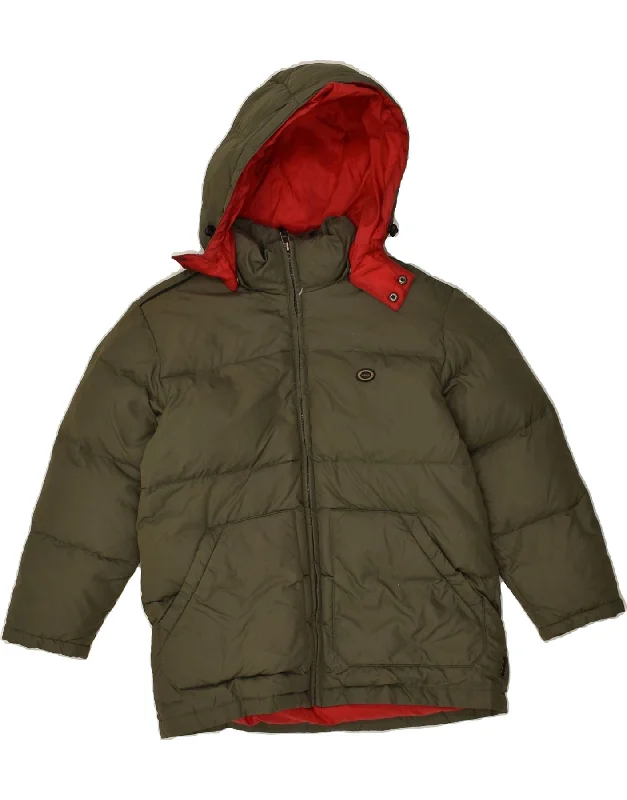 men's casual quilted jackets -GEOX Boys Hooded Padded Jacket 9-10 Years Khaki Nylon