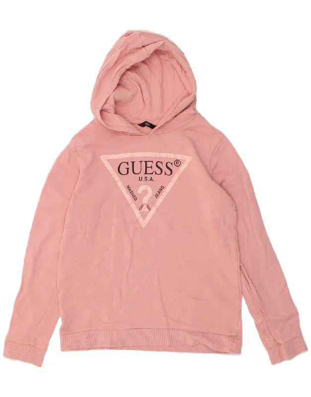 men's hoodie for fall season -GUESS Girls Graphic Hoodie Jumper 13-14 Years Pink Cotton