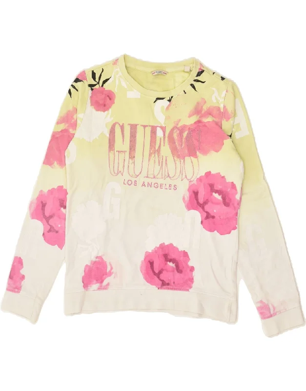 men's performance hoodies -GUESS Girls Graphic Sweatshirt Jumper 9-10 Years Multicoloured Floral