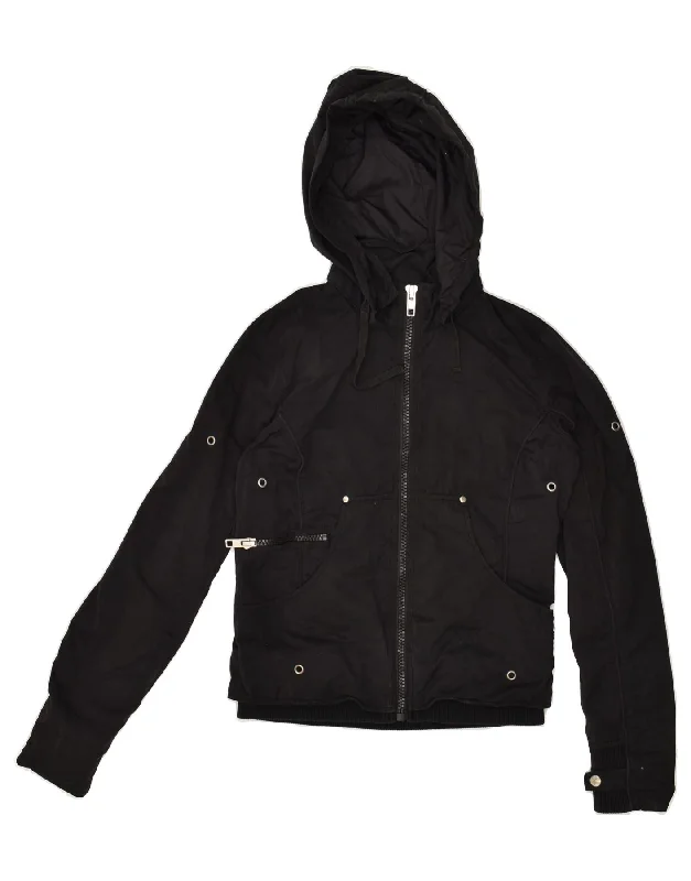 men's windproof jackets -GURU Boys Graphic Hooded Bomber Jacket 9-10 Years Small Black Cotton