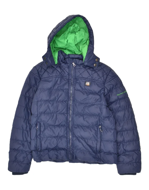 men's fashionable outer jackets -HARMONT & BLAINE Boys Hooded Padded Jacket 9-10 Years Navy Blue Polyamide