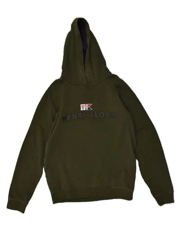 men's stylish pullover sweatshirts -HENRI LLOYD Boys Graphic Hoodie Jumper 14-15 Years Khaki Cotton