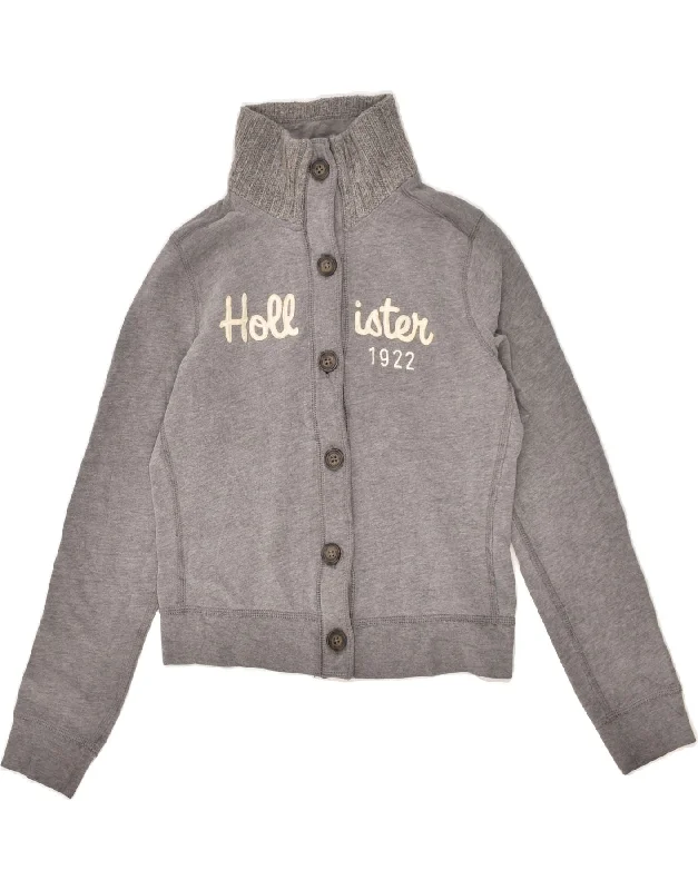 men's winter jackets -HOLLISTER Girls Graphic Tracksuit Top Jacket 15-16 Years Medium Grey