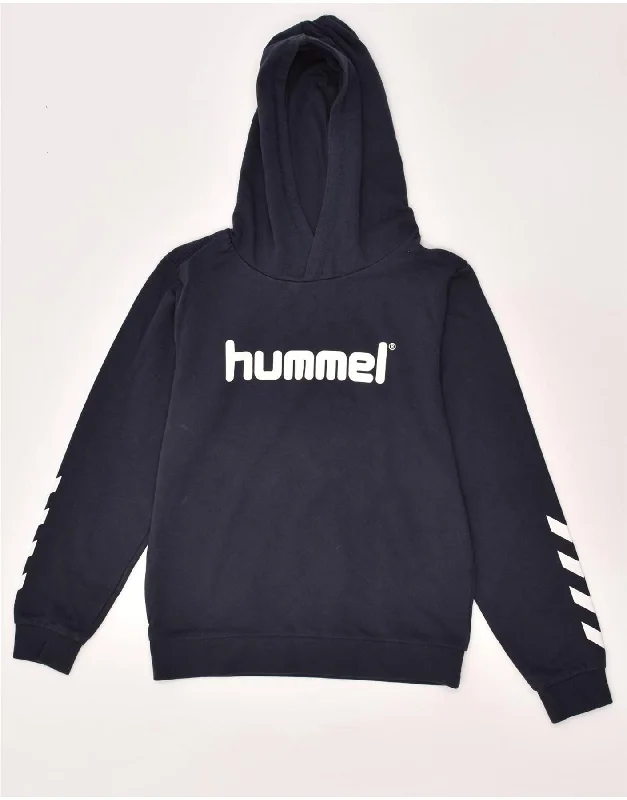 men's hoodie for cold weather -HUMMEL Boys Graphic Hoodie Jumper 11-12 Years Navy Blue Cotton