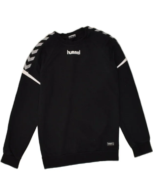 men's hoodie with zippered pockets -HUMMEL Boys Graphic Sweatshirt Jumper 14-15 Years Black Cotton