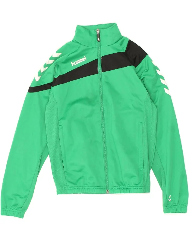 men's bomber jackets -HUMMEL Boys Tracksuit Top Jacket 9-10 Years Green Polyester