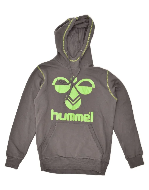 men's pullover hoodie for winter -HUMMEL Girls Graphic Hoodie Jumper 15-16 Years Grey Cotton