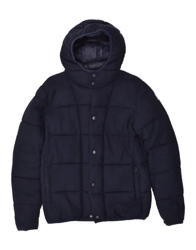 men's formal winter jackets -INVICTA Boys Hooded Padded Jacket 15-16 Years Navy Blue Wool