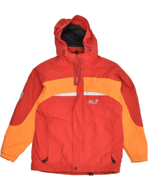 men's wind-resistant jackets -JACK WOLFSKIN Boys Graphic Hooded Windbreaker Jacket 9-10 Years Red