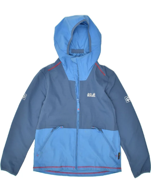 men's parkas -JACK WOLFSKIN Boys Hooded Tracksuit Top Jacket 11-12 Years Blue Polyester