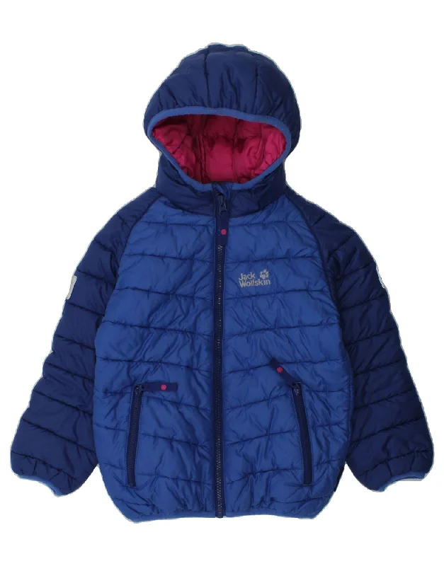 men's weather-resistant jackets -JACK WOLFSKIN Girls Hooded Padded Jacket 5-6 Years Blue Polyester