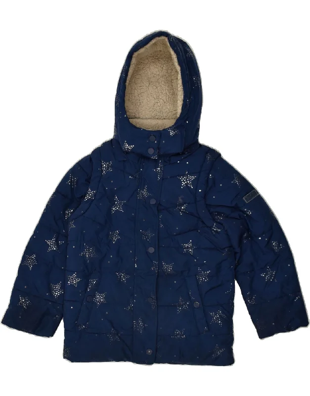 men's tailored jackets -JOULES Girls Hooded Padded Jacket 6-7 Years Navy Blue Spotted Polyester