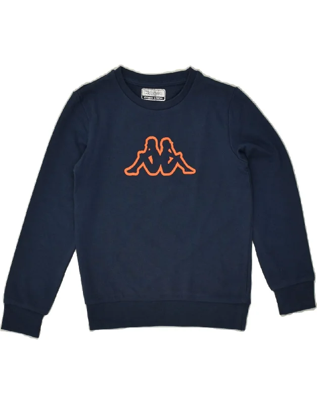 men's zip-up hoodies for winter -KAPPA Boys Graphic Sweatshirt Jumper 7-8 Years Navy Blue