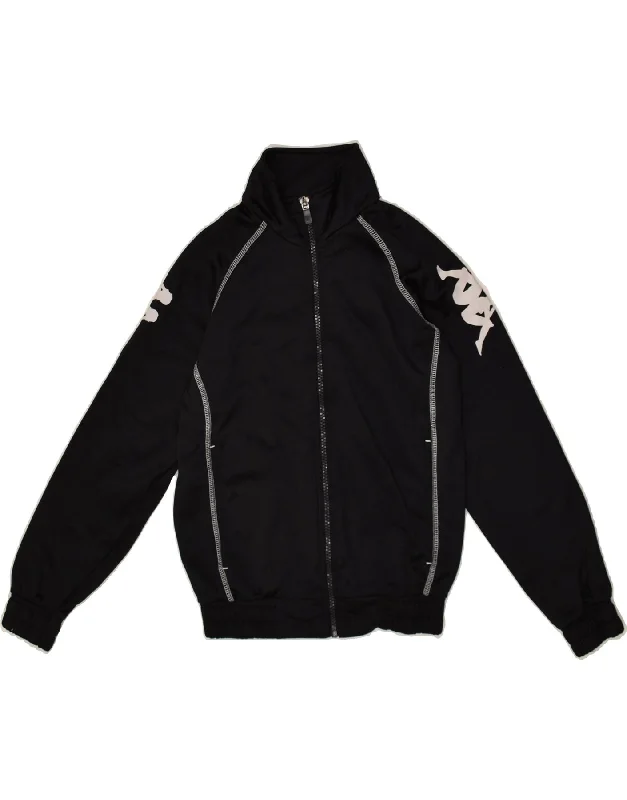 men's warm jackets for fall -KAPPA Boys Graphic Tracksuit Top Jacket 9-10 Years Black Polyester