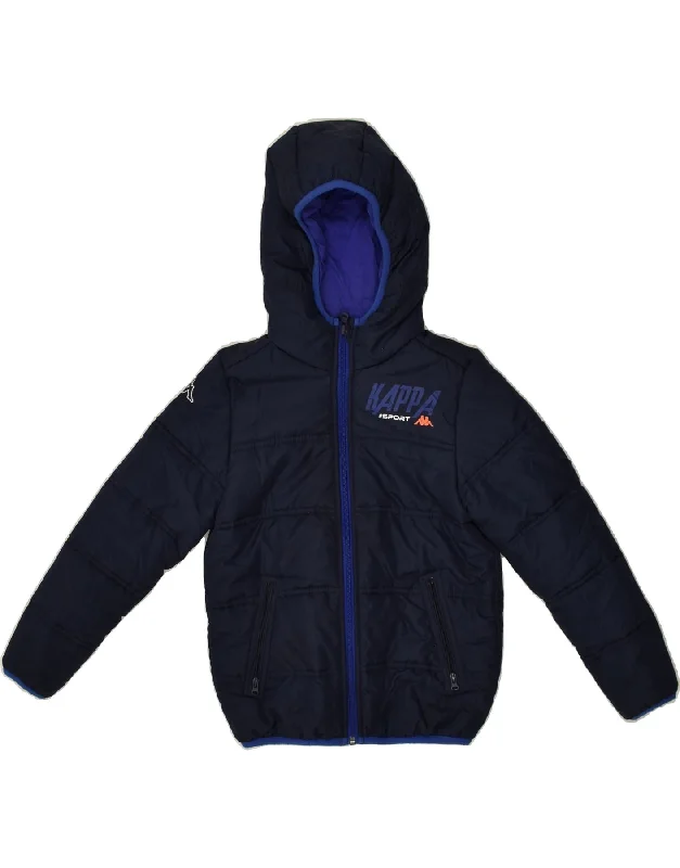 men's thick warm jackets -KAPPA Boys Hooded Padded Jacket 5-6 Years Navy Blue Polyester