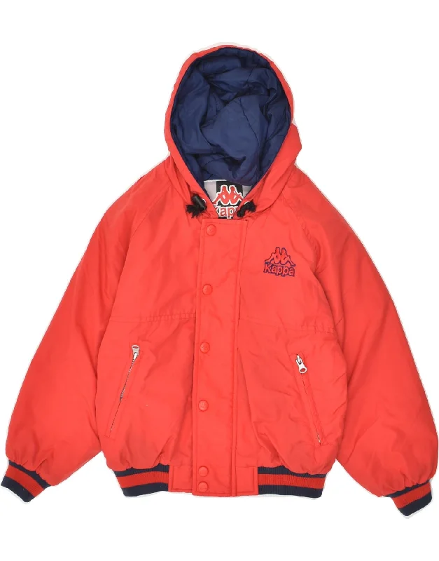 men's work jackets -KAPPA Boys Hooded Windbreaker Jacket 10-11 Years Small Red Polyamide