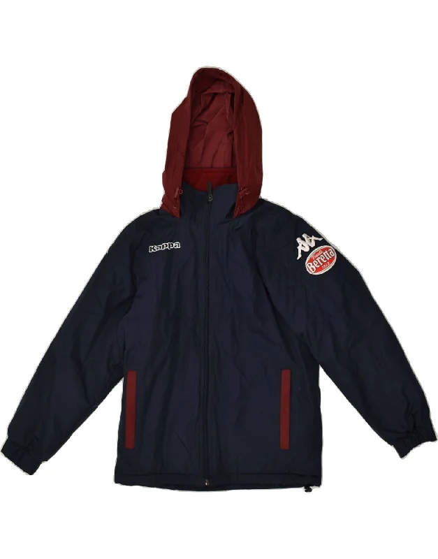 men's athletic jackets for outdoor -KAPPA Boys Hooded Windbreaker Jacket 9-10 Years Navy Blue Polyester