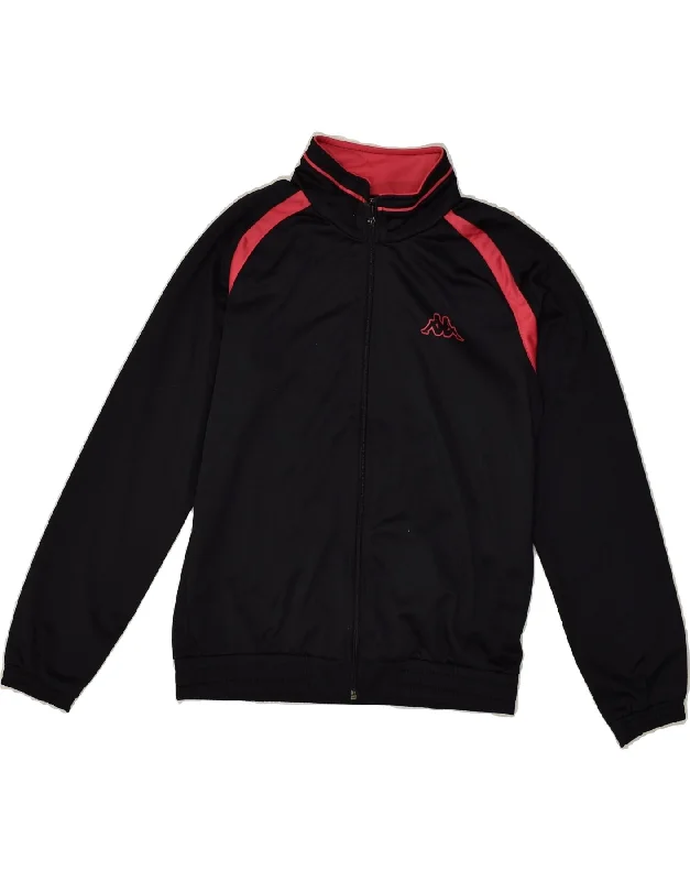 men's hooded jackets -KAPPA Girls Graphic Tracksuit Top Jacket 13-14 Years Black Colourblock