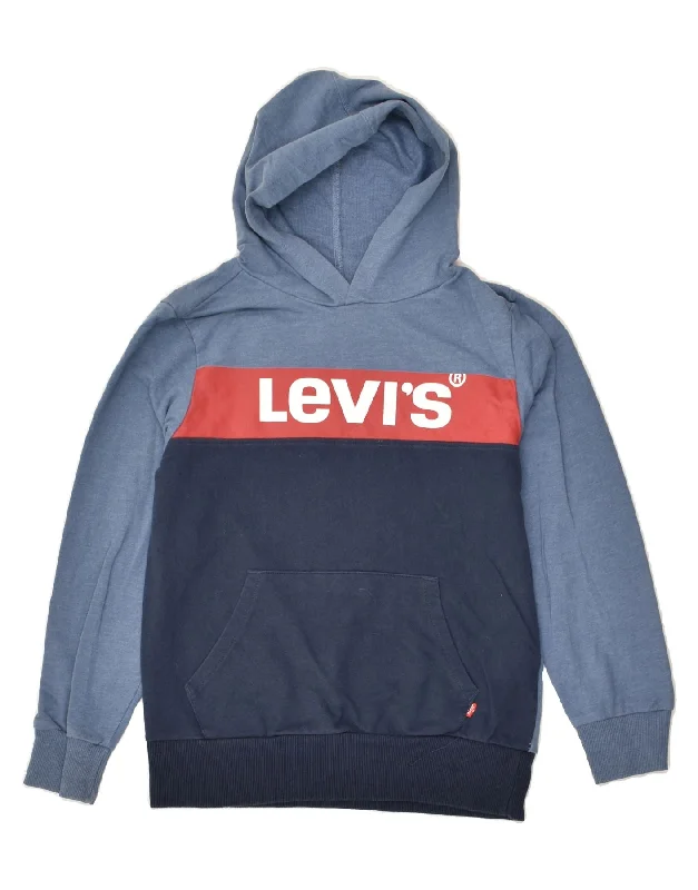 men's long sleeve hoodies -LEVI'S Boys Graphic Hoodie Jumper 10-11 Years Medium Blue Colourblock