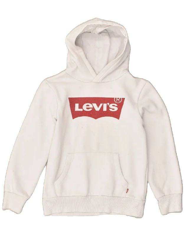 men's hoodie for running -LEVI'S Boys Graphic Hoodie Jumper 11-12 Years Off White Cotton