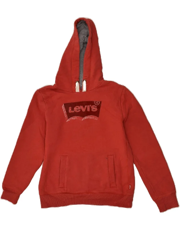 men's fleece hoodie jacket -LEVI'S Boys Graphic Hoodie Jumper 11-12 Years Red Cotton