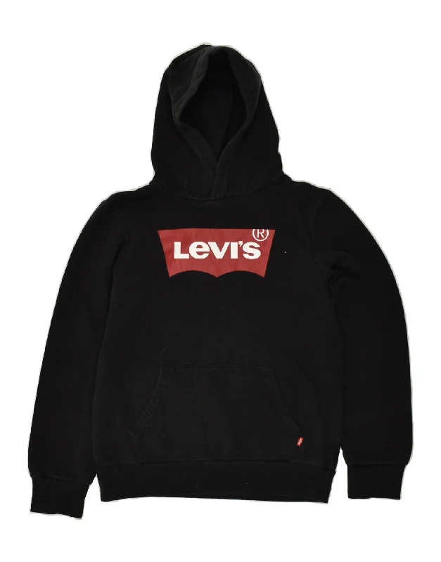 men's oversized sweatshirt hoodies -LEVI'S Boys Graphic Hoodie Jumper 13-14 Years Black Cotton