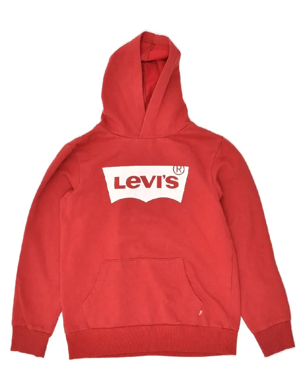 men's hoodie with high collar -LEVI'S Boys Graphic Hoodie Jumper 13-14 Years Red Cotton