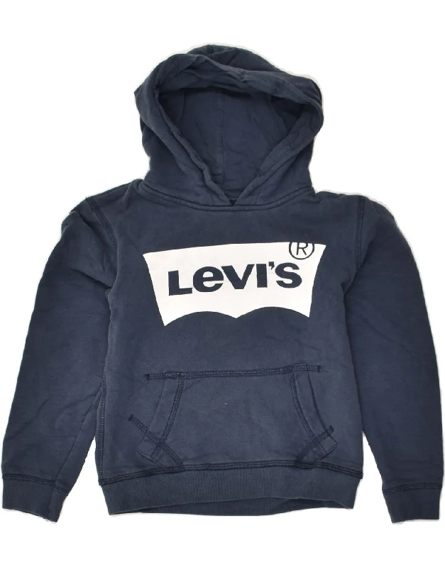 men's hoodie for fall season -LEVI'S Boys Graphic Hoodie Jumper 7-8 Years Navy Blue Cotton