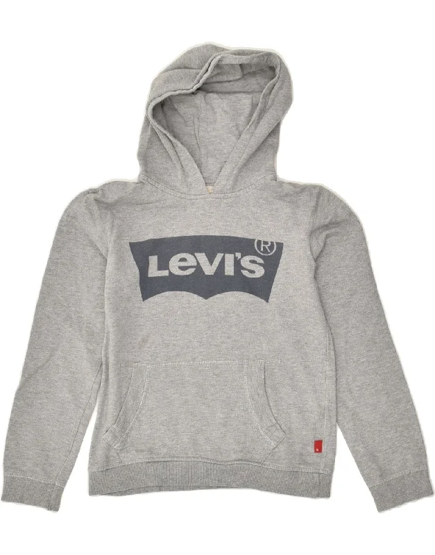 men's cozy fleece sweatshirts -LEVI'S Boys Graphic Hoodie Jumper 9-10 Years Grey Cotton