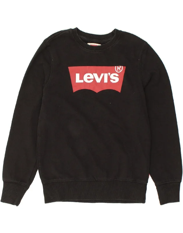 men's hoodie with pockets -LEVI'S Boys Graphic Sweatshirt Jumper 11-12 Years Black Cotton