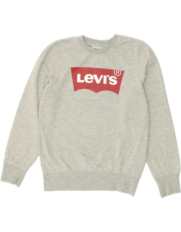 men's hoodie with stylish patterns -LEVI'S Boys Graphic Sweatshirt Jumper 11-12 Years Grey Cotton