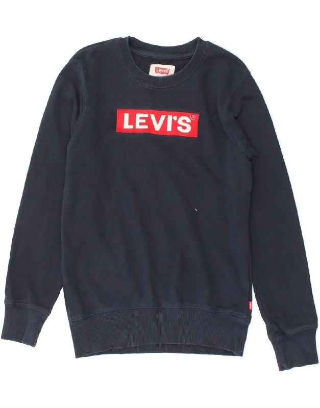 men's eco-friendly sweatshirt hoodies -LEVI'S Boys Graphic Sweatshirt Jumper 11-12 Years Navy Blue Cotton