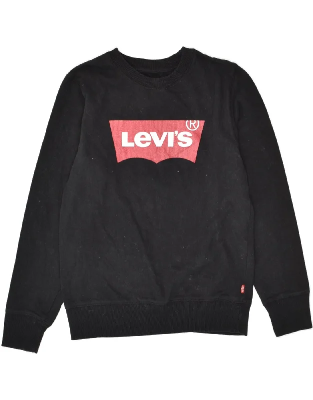 men's hoodie for casual wear -LEVI'S Boys Graphic Sweatshirt Jumper 13-14 Years Black Cotton