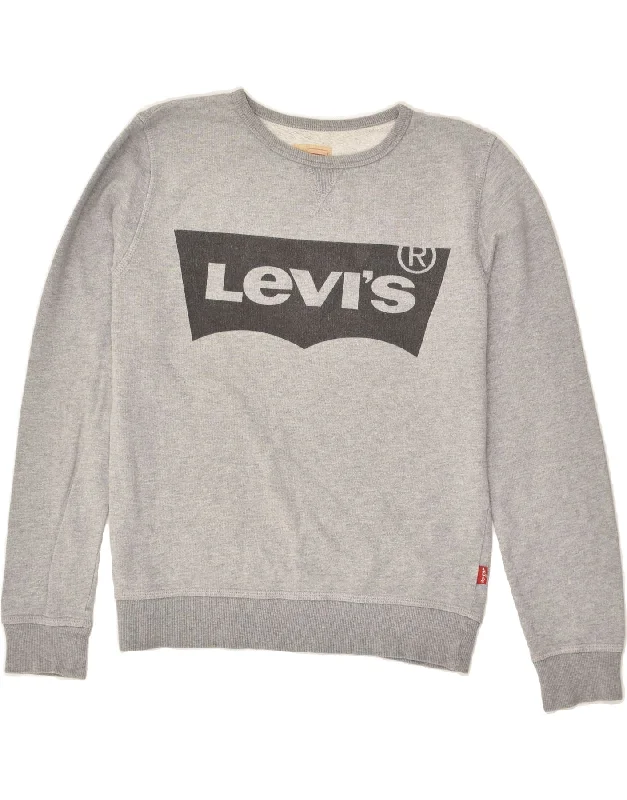 men's graphic print hoodies -LEVI'S Boys Graphic Sweatshirt Jumper 13-14 Years Grey Cotton